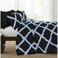 thumbnail image 2 of 3 Piece Luxury Two Tone Diamond Ruffle Pattern Comforter Set Super Soft All Season 800 Thread Count, 100% Egyptian Cotton, King/California King Size Light Blue/Black Solid Color, 2 of 4