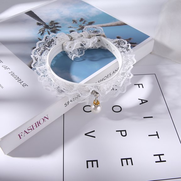 Yidarton 2022 new pet supplies pet cat bell black and white lace wedding money ring dog collar White M