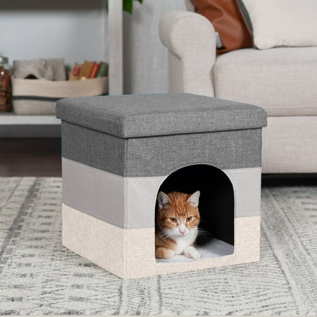 UPC: 0842229113990 | FurHaven Pet Products Small Pet House for Dogs & Cats – Footstool Hygge Stripe