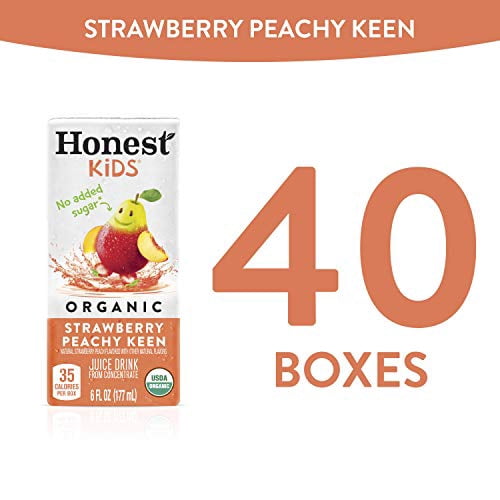 (5 pack) Honest Kids Organic Strawberry Peachy Keen Fruit Juice, 6 fl oz, 8 Juice Boxes