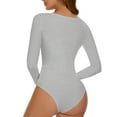 thumbnail image 2 of Womens Long Sleeve Bodysuit Square Neck Sexy Basic Tops Causal Leotard Bodysuit Tops, 2 of 5