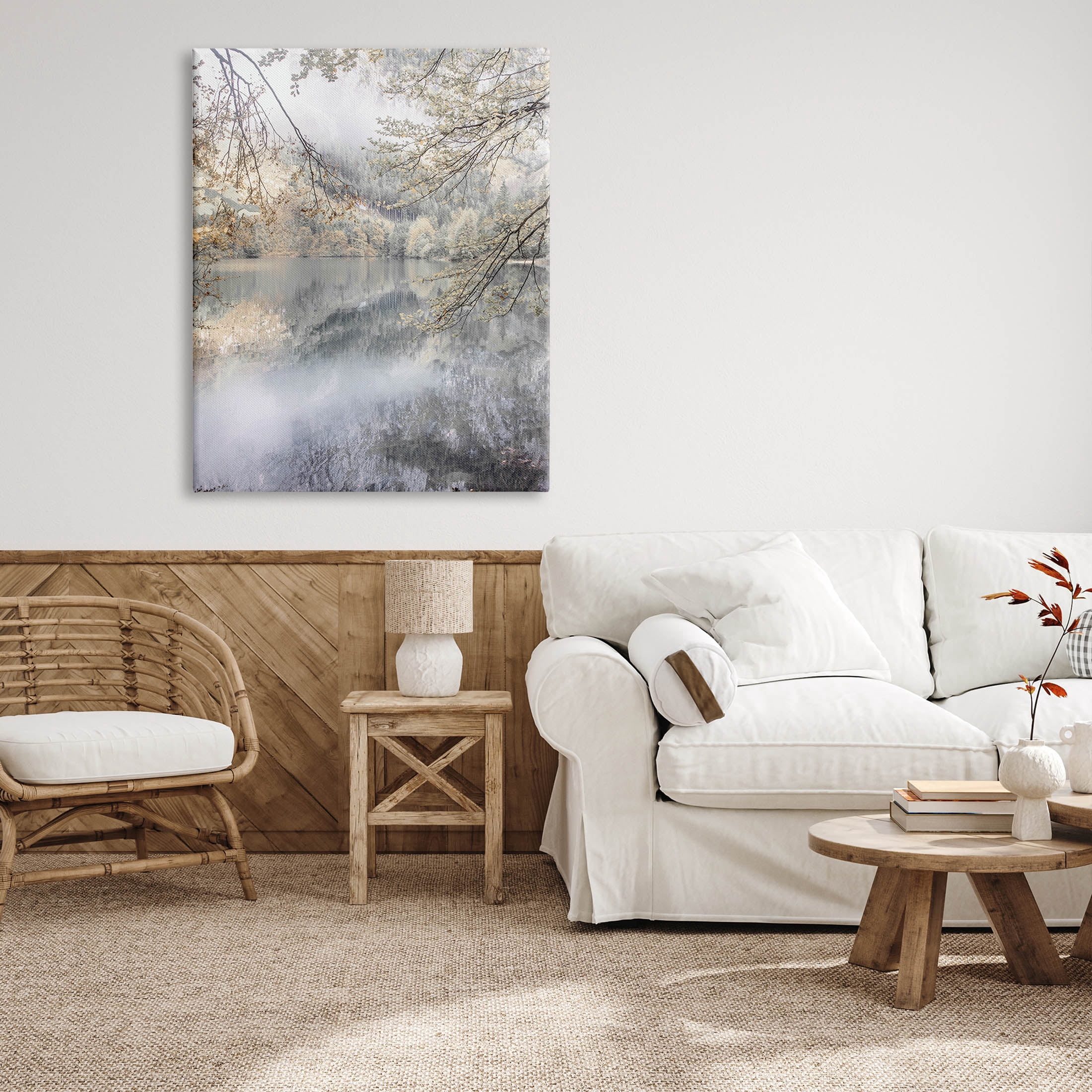 Foggy Pond Landscape Reflection Landscape Photograph Gallery Wrapped Canvas Print Wall Art
