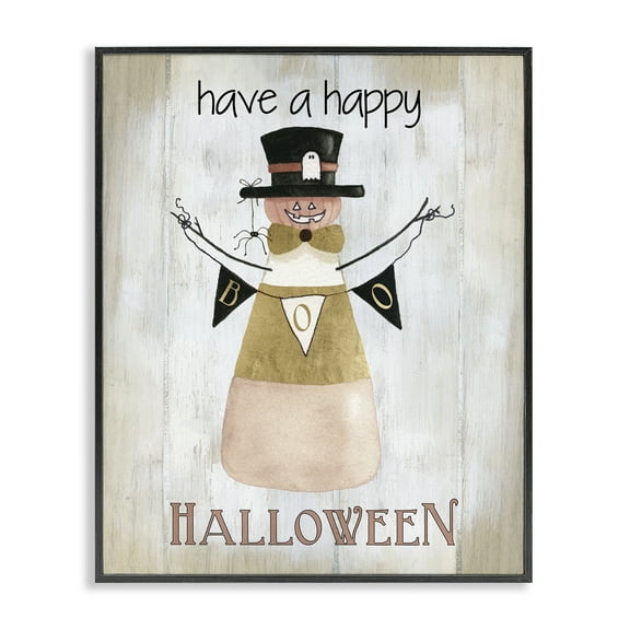 Stupell Industries Halloween Candy Corn Holiday Painting Black Framed Art Print Wall Art, 11 x 14