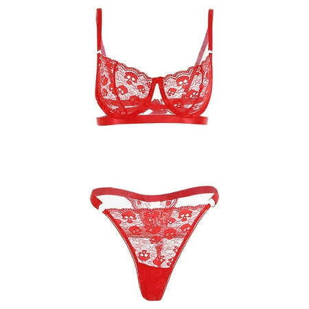 

DORKASM Sexy Teddy Bra and Panty Sets for Women 2PCS Plus Size Lace Lingerie Babydoll Hollow Out Lingerie Set 3XL Red