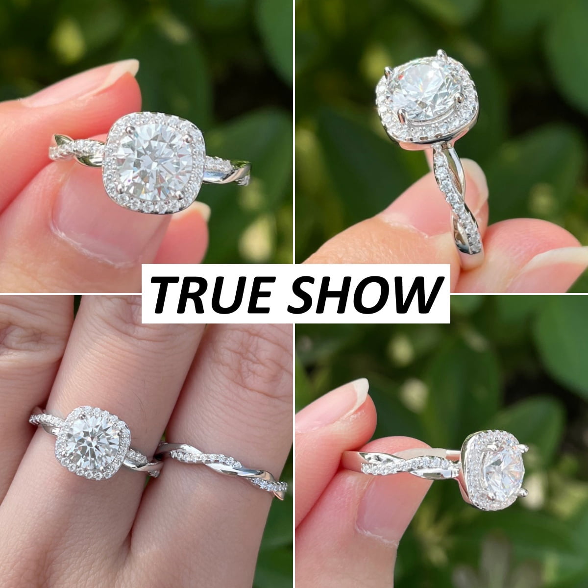 Flydeer Engagement Rings for Woman Round Cut 925 Sterling Silver Halo Wedding Promise Ring Twisted Pavé Band Size 5