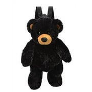 Soft Plush Black Bear Backpack with Adjustable Straps Zippered Pocket Cute Fluffy Wild Animal 20