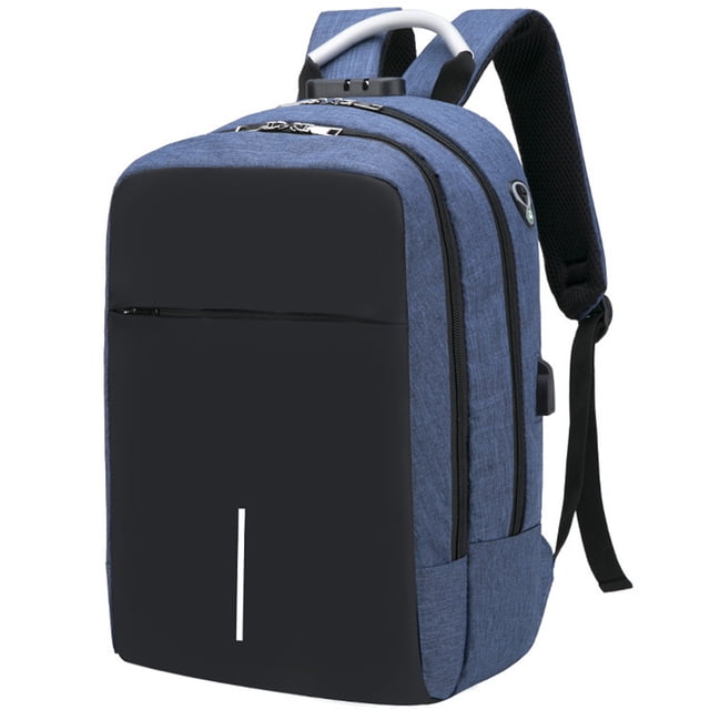 Mochila para computadora portátil, resistente al agua, antirrobo, con puerto de carga USB y cerradura, mochilas de negocios, azul oscuro