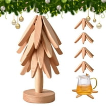 YUNOVA Wooden Tree-Shaped Foldable Trivets Set - Natural, Tree-Inspired Hot Dish Holders for Kitchen Countertop, Foldable Pot Bowl Tea Pot Protectors, 4-Piece Solid Wood Decor