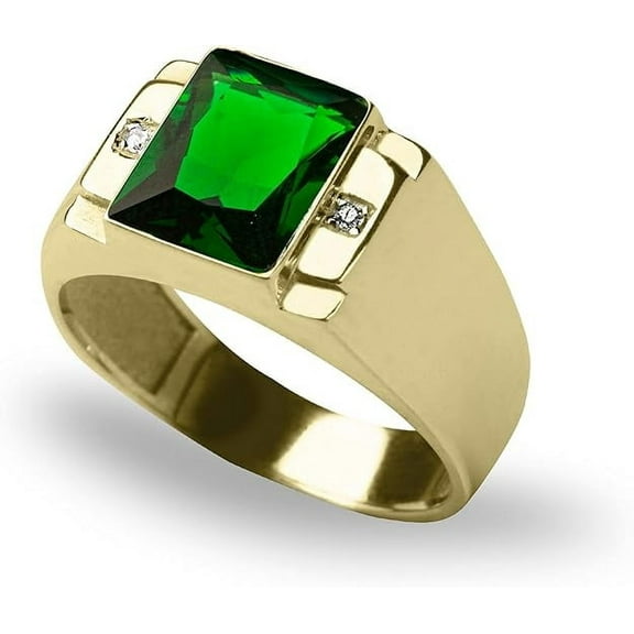 Gems Jewels 1.50 Ct Emerald Cut Green Emerald Wedding Engagement Band Ring 14K Yellow Gold Plated 925 Sterling Silver For Men's -7.5