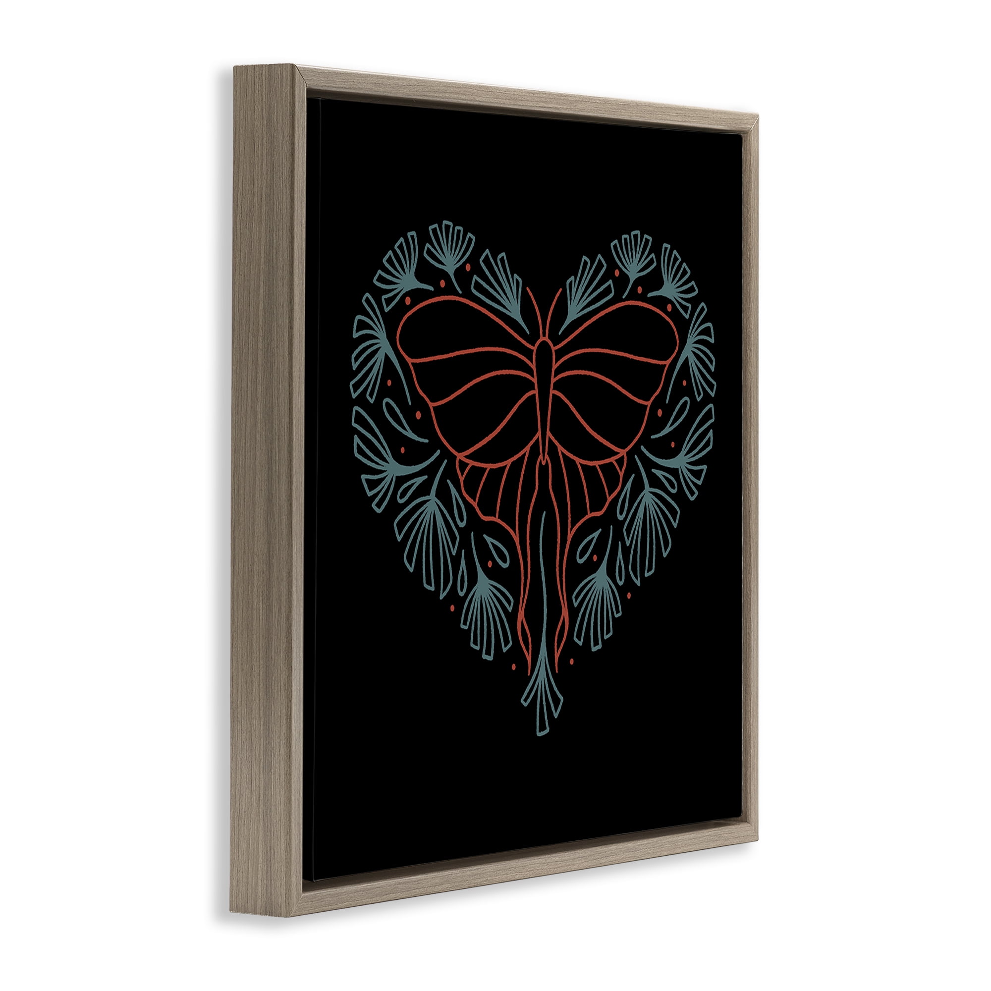 Stupell Industries Heart Shaped Celestial Moth Animals Painting Brown Floater Framed Canvas Art Print Wall Art, 18 x 18