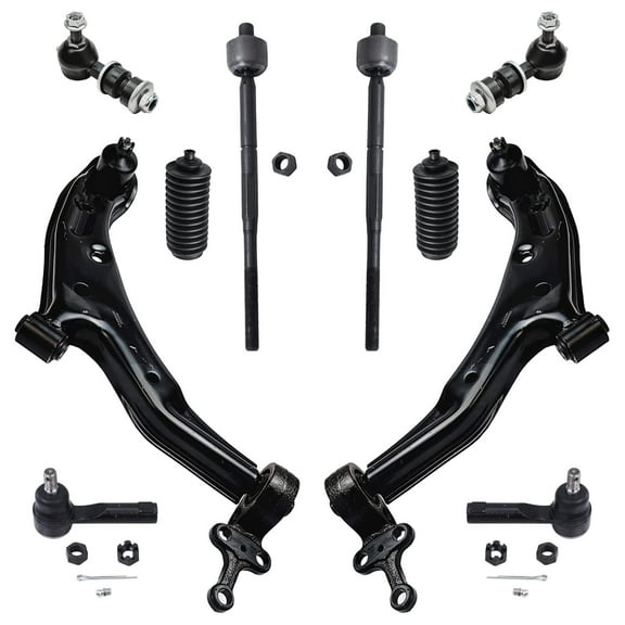 Detroit Axle - Front 10pc Suspension Kit for Nissan Sentra 2001 2002 2003 2004 2005 2006, 2 Lower Control Arms 4 Outer & Inner Tie Rod Ends 2 Sway Bars 2 Boots & Bellows Replacement