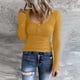 thumbnail image 2 of Prolriy - Camisetas de verano para mujer 2024, camisetas Henley de manga larga, camisetas ajustadas con botones y cuello redondo, camisetas de punto acanalado, camisetas para mujer, amarillas, XXL, 2 of 7