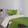 thumbnail image 2 of Ambesonne Orchids Quilted Coverlet 2 Pcs, Wild and Exotic Flowers, Twin Size, Fern Green Fuchsia and White, 2 of 4