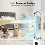 Advwin 35 Bladeless Tower Fan with Remote, 26ft/s Standing Floor Fan, 90° Oscillation, 24 Speeds, 12H Timer, Quiet Cooling Air Circulator for Bedroom, White+Silver