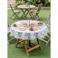 thumbnail image 3 of Easter Outdoor Tablecloth - 60 Inch Round Dining Table Cover, Spring Rabbits Ears Feet Floral Blue Lattice Waterproof Outdoor Table Cloth with Umbrella Hole & Zipper for Picnic/Patio/Party, 3 of 7