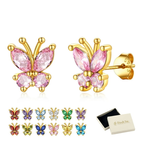 FindChic Butterfly Stud Earrings for Women, 14K Gold Plated October Birthstone Earrings Birthday Mothers Day Jewelry Gifts Mom Wife Lady Adults Age Ideas