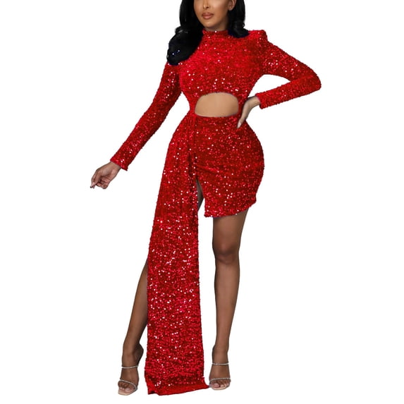 KaLI_store Women's Formal Dresses Womens Wedding Guest Dresses Elegant Wrap Maxi Dresses Summer Long Formal V Neck Dresses for Women Red,S