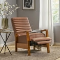 thumbnail image 3 of GDF Studio Neihart Contemporary Channel Stitch Pushback Recliner, Cognac Brown Faux Leather and Teak, 3 of 12