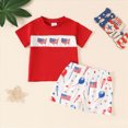 thumbnail image 2 of NOLDARES Independence Day Toddler Boy Outfit Short Sleeve T-Shirt + Elastic Waist Shorts Flag Print 2Pcs Summer Clothes for Boys(Red,6-12 M), 2 of 8