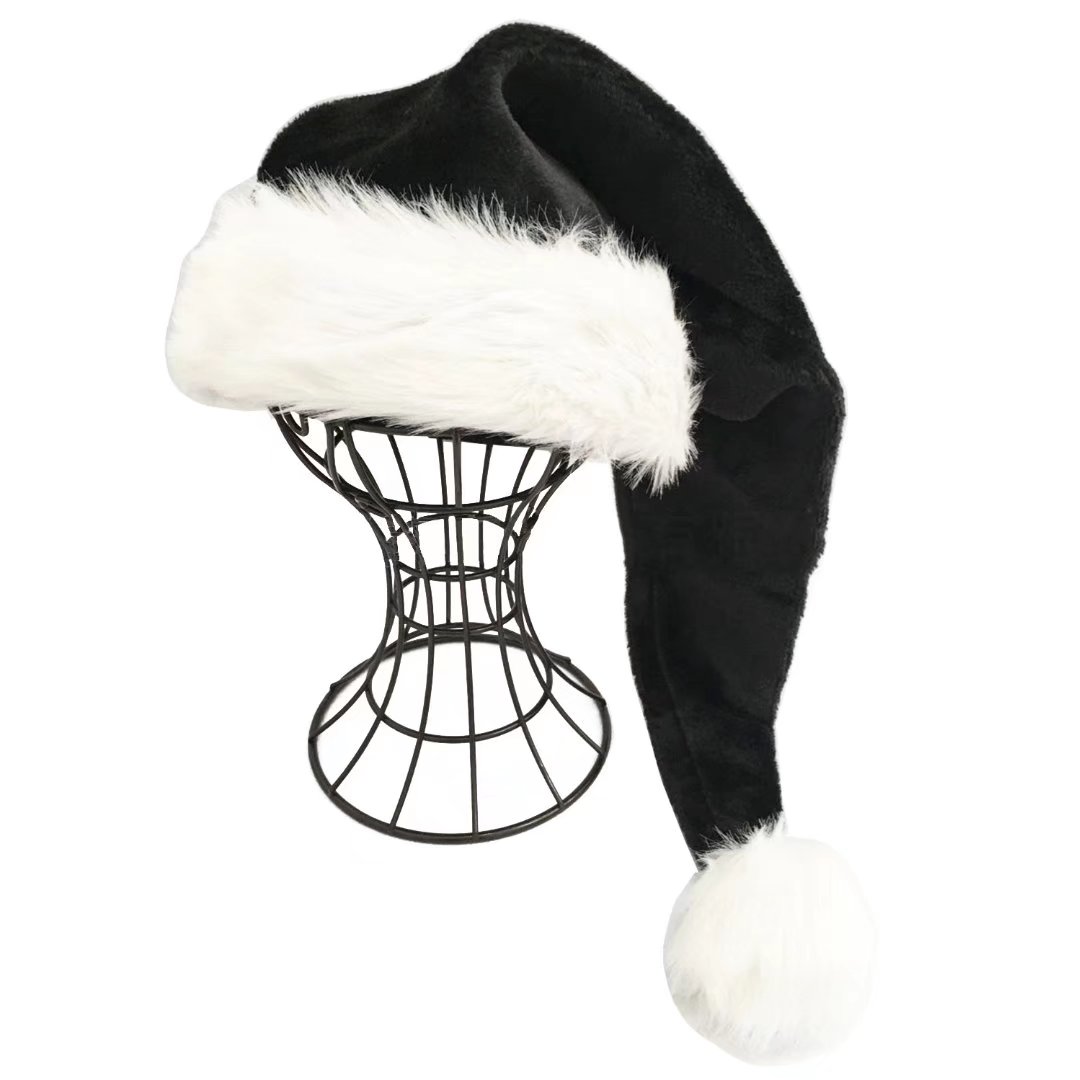 Black Santa Hat Adults Deluxe Black And White Xmas Christmas Hat
