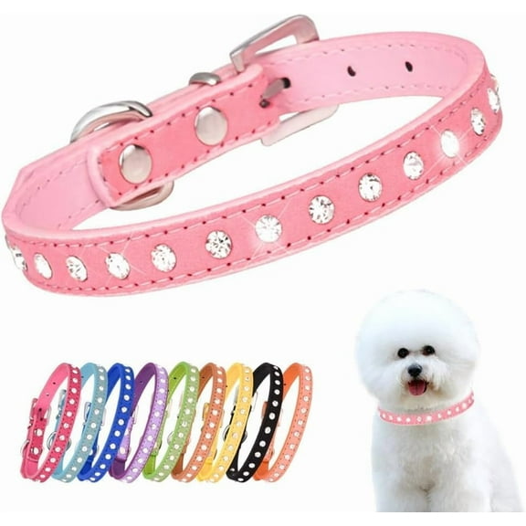 Minzimin Pink Rhinestone Dog Collars for Small Dogs, Pretty Bling Diamond Puppy Collar Crystal Sparkly Glitter Jewel Girls Cat Collars for XXS Xs Small Medium Pet Female Dogs Kitten