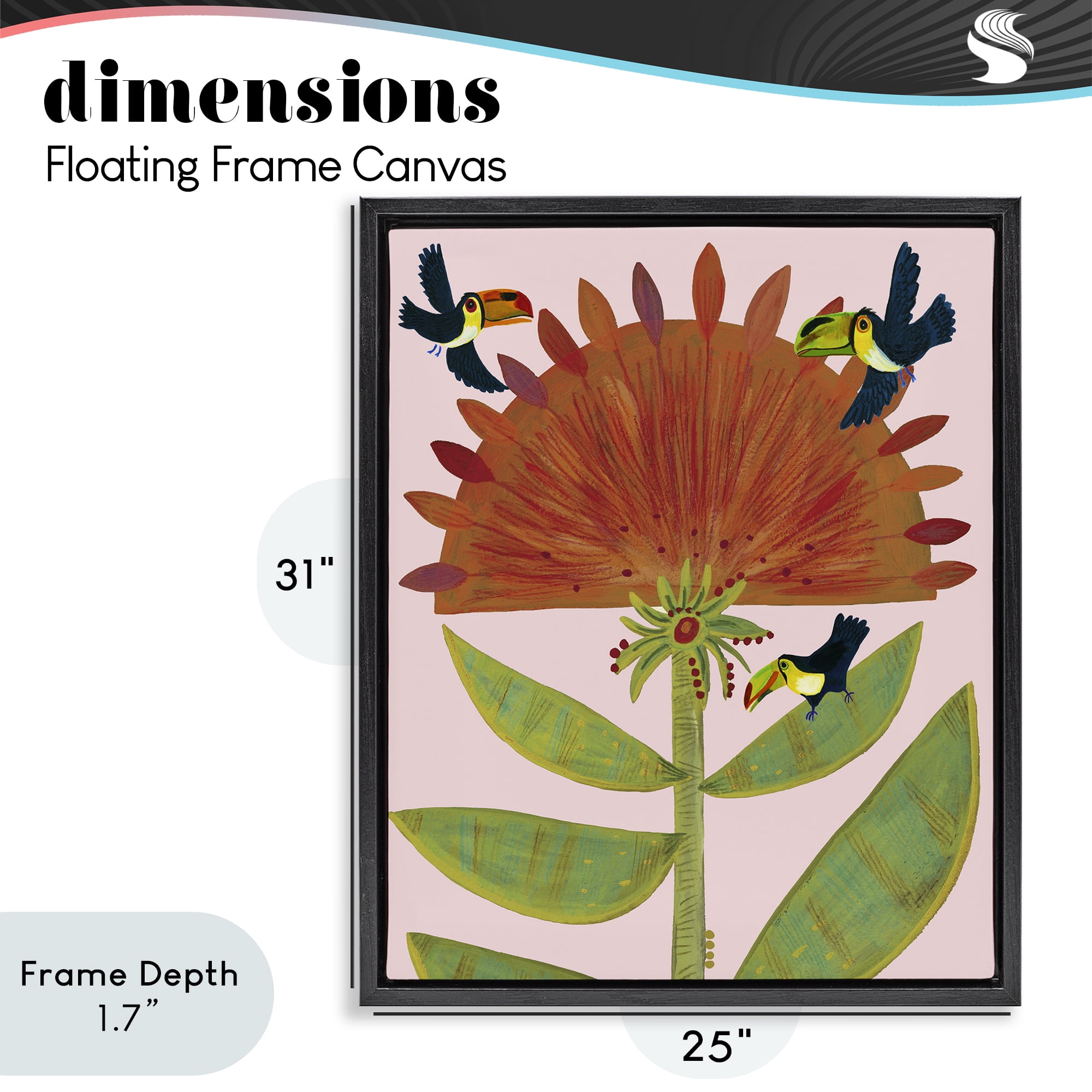 Stupell Industries Tropical Plant & Toucans Black Framed Floater Canvas Wall Art, design by Kay Widdowson