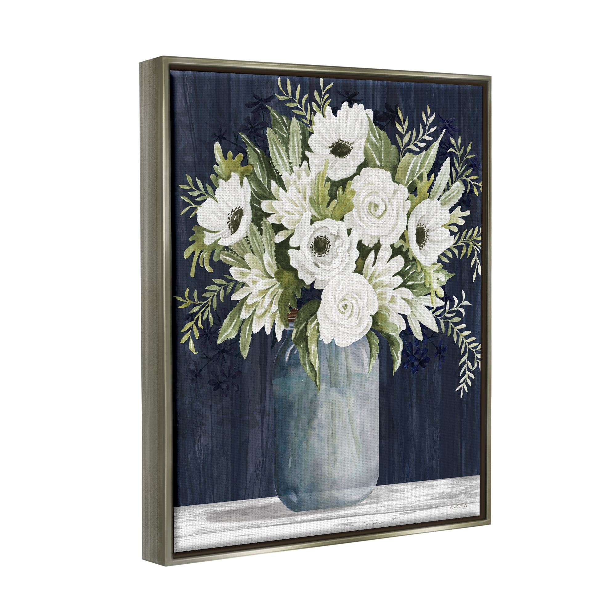 Stupell Industries White Country Blooms Botanical & Floral Painting Gray Floater Framed Art Print Wall Art, 17 x 21