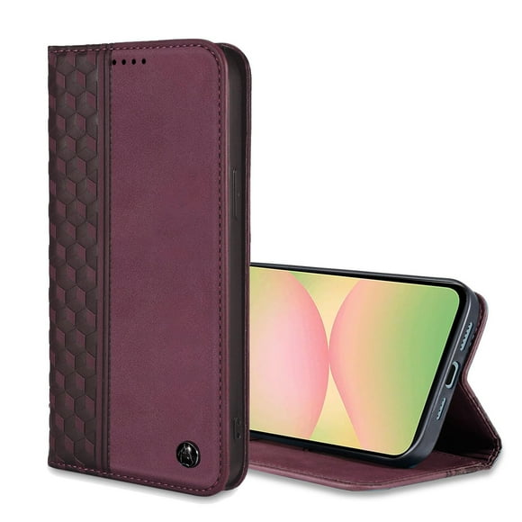 Funda tipo cartera Oduio para Samsung Galaxy A56 5G 2025 de 6,7 pulgadas, funda de piel sintética con tapa para tarjetas, funda de teléfono tipo folio con soporte magnético resistente, color rojo vino