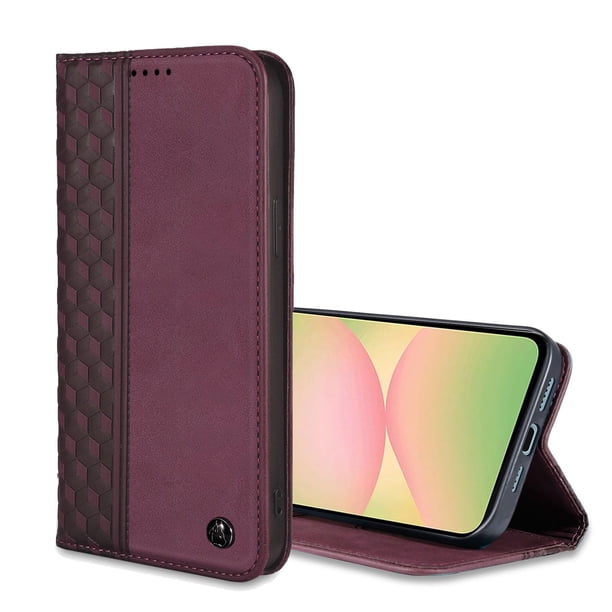 Funda tipo cartera Oduio para Samsung Galaxy A56 5G 2025 de 6,7 pulgadas, funda de piel sintética con tapa para tarjetas, funda de teléfono tipo folio con soporte magnético resistente, color rojo vino