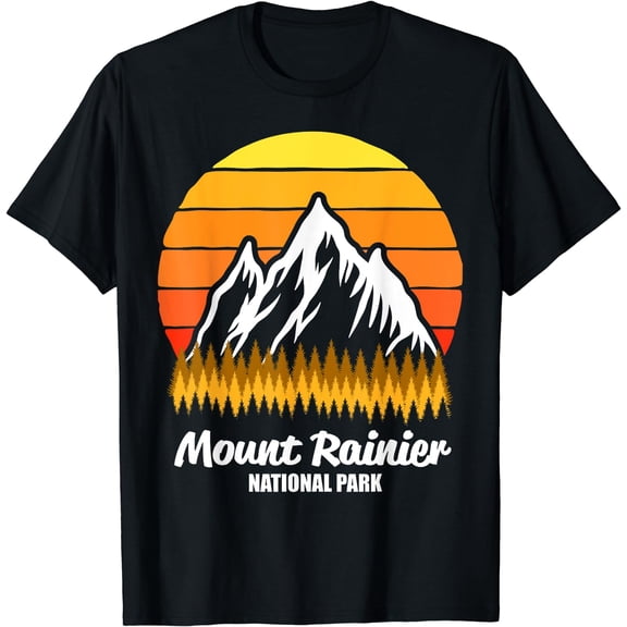 Retro Mountains & Sun Mt Rainier Mount Rainier National Park T-Shirt