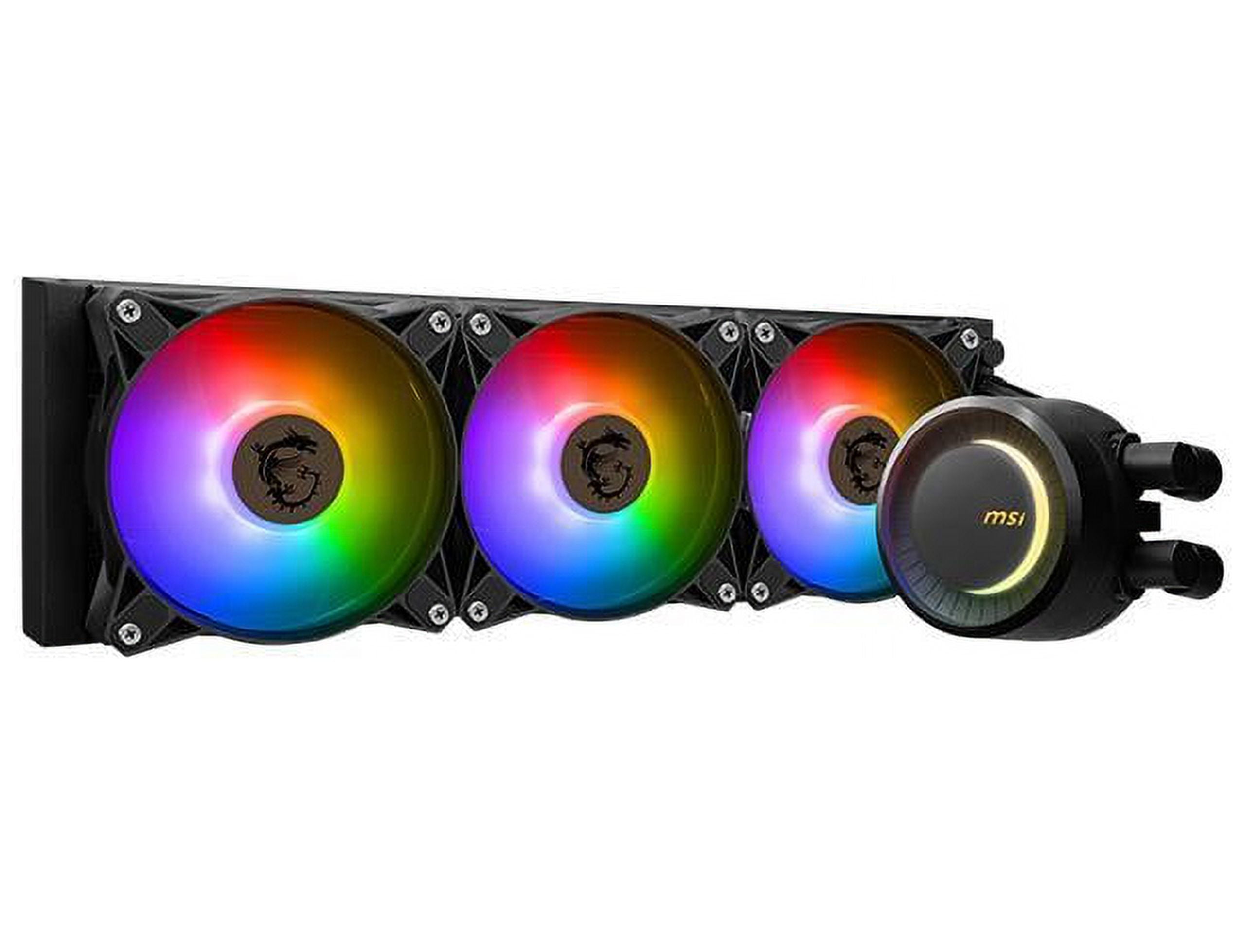 MSI MAG CoreLiquid E360 Black - AIO ARGB CPU Liquid Cooler - Rotating Cap Design - 360mm Radiator - Triple 120mm ARGB PWM Fans - LGA 1851,1700 Ready / AMD AM5 Compatible