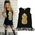 thumbnail image 5 of Styles I Love Baby Toddler Girls Sleeveless Metallic Pineapple Print with Fringe Design Summer Cotton T-Shirt Dress (120/3-4T), 5 of 5