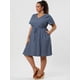 thumbnail image 4 of Women's Plus Size Dress V Neck Short SleeveLine Chambray Denim Dresses Dark Blue 4X, 4 of 6