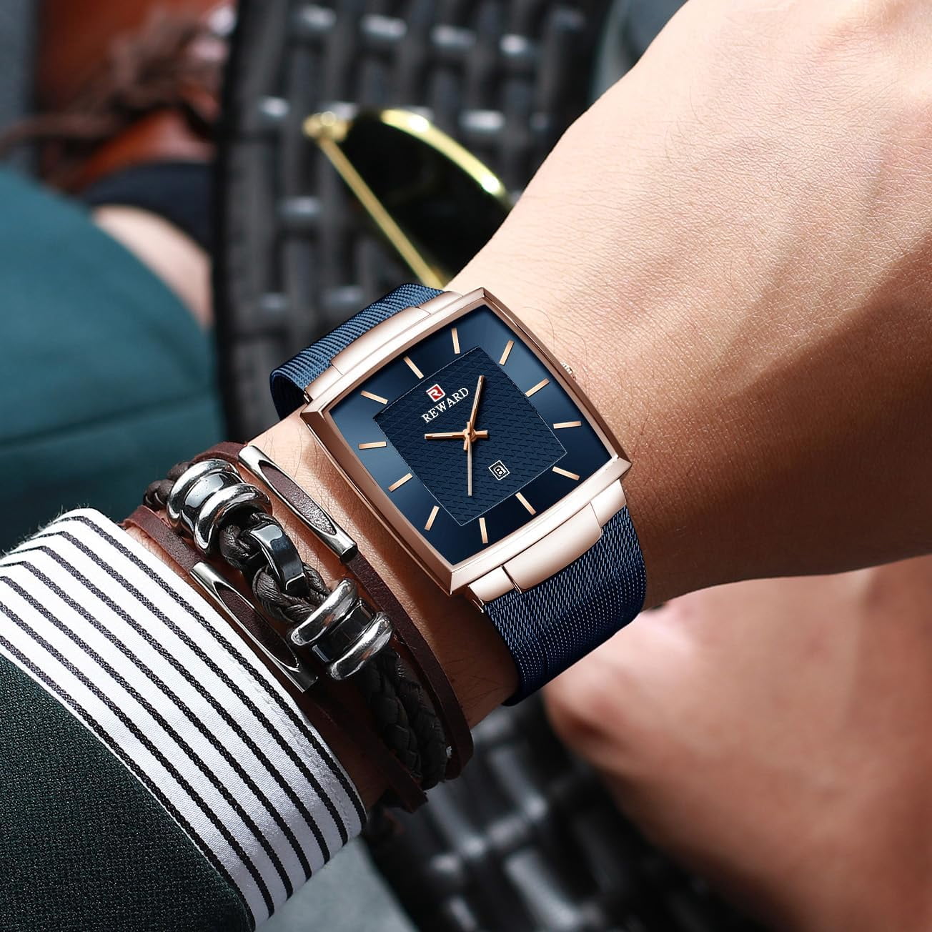 Watches Square Analog Quartz Stainless Steel Watches for Men Mesh Strap Waterproof Business Military Sport Wrist Watch with Date