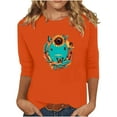thumbnail image 2 of Womens Tops 3/4 Sleeve Round Neck Orange Festival Print Casual Top Orange M,Tops for Women, 2 of 4