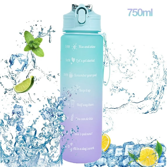 Ruanlalo 750ml Gradient Water Bottle,Green Purple Large Capacity Leak-Proof Ins Style Traveling Straw Design Drinking Jug Daily Use