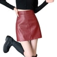 thumbnail image 1 of Gibobby faldas de mezclilla para mujer Falda corta de color para mujer, falda a la cadera, falda de cuero ajustada, minifalda con abertura(Rojo, S), 1 of 4