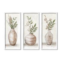 Stupell Industries Botanical Still Life Vase Ikebana Blossoms Arrangement Graphic Art White Framed Art Print Wall Art, Set of 3, Design by Janet Tava
