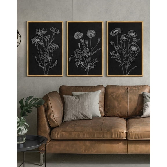 16x24in Natural Framed Black White Flower Wall Art Vintage Minimalist Floral Wall Hanging Decor for Office Dining Room Hallway Bohemain Botanical Prints Artwork