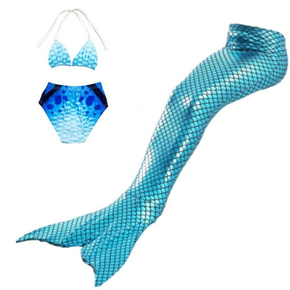 Wenchoice Turquoise Blue Scales Mermaid Tail 3 Pieces Swimming Suit XL(7-8Y)