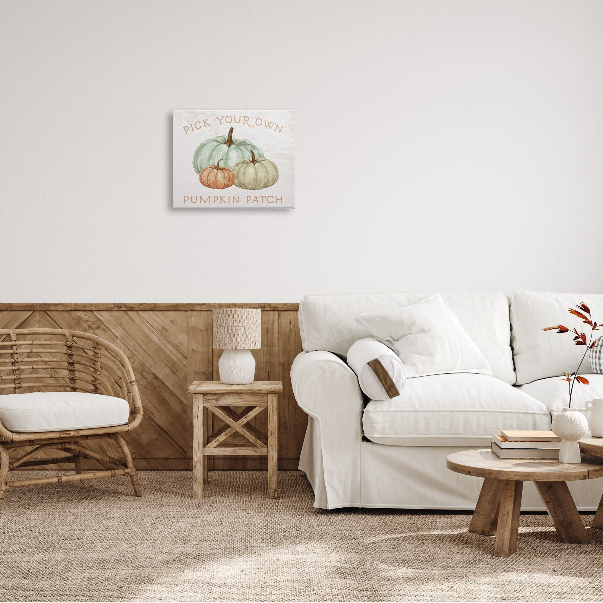 Stupell Industries Pick Your Own Pumpkin Patch Sign Gourd Trio Graphic Art Gallery-Wrapped Canvas Print Wall Art, 40x30, by Daphne Polselli