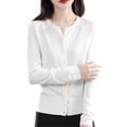 thumbnail image 2 of HBFAGFB Cardigan pour Femmes Col Rond à Boucle Chandail Tricoté Polyvalent Vestes à Manches Longues Blanc Taille TG, 2 of 5
