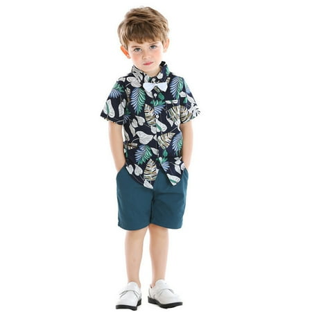 

OVTICZA Infant Baby Toddler Boy 2 Piece Outfit Clothing Set Summer Short Sleeve Graphic Shirts and Shorts Set with Dark Blue 130