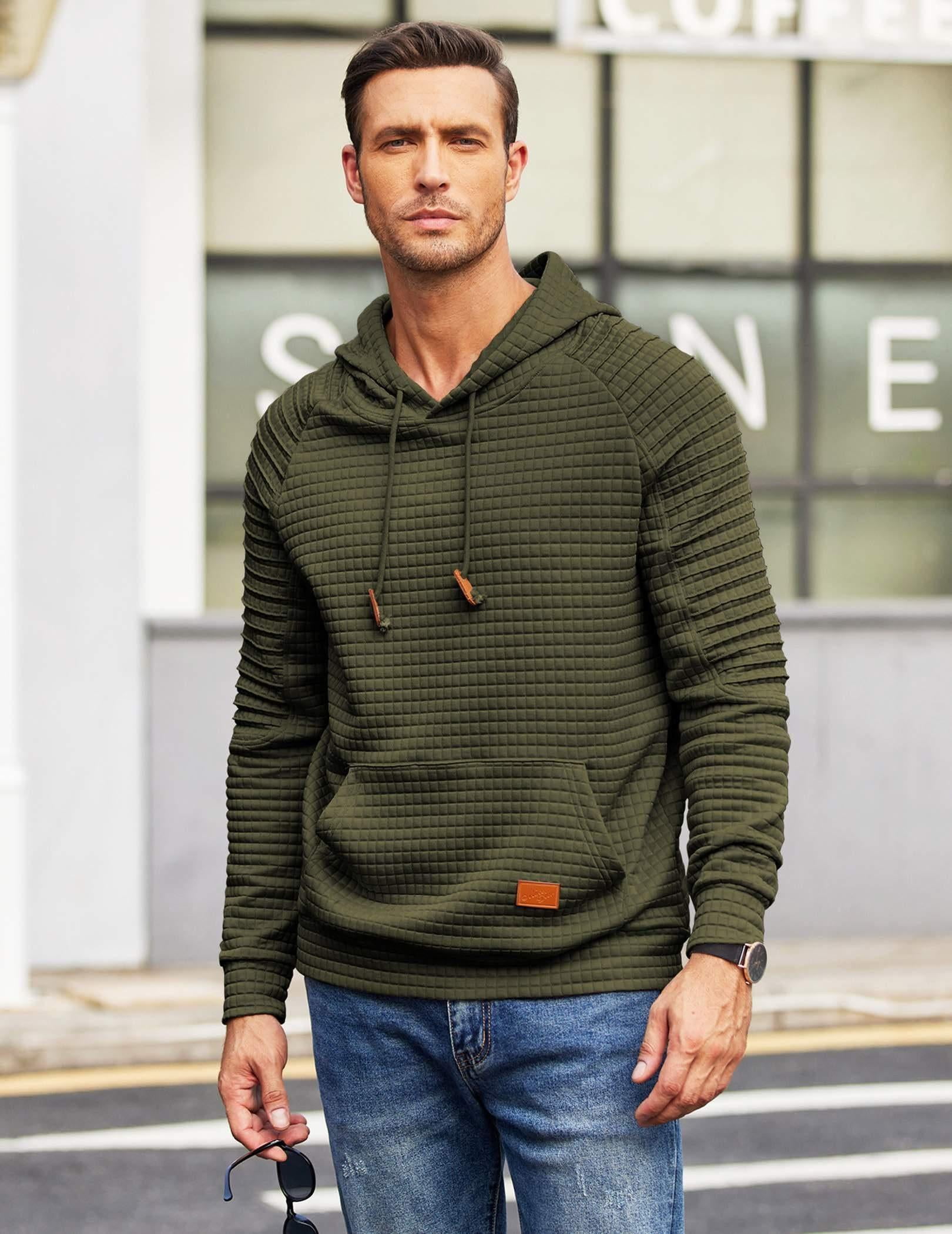 COOFANDY Men's Knit Hoodie Pullover Regular Fit Long Sleeve Drawstring Hooded Sweatshirt with Kanga Pocket