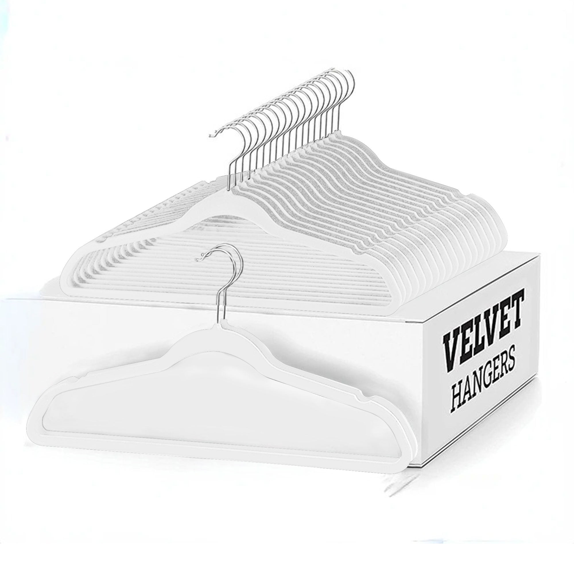 Lux Decor Collection Velvet Hanger 50 Pack - Clothing Hangers Non Slip, Heavy Duty Hanger 360 Degree Rotatable Hook - White