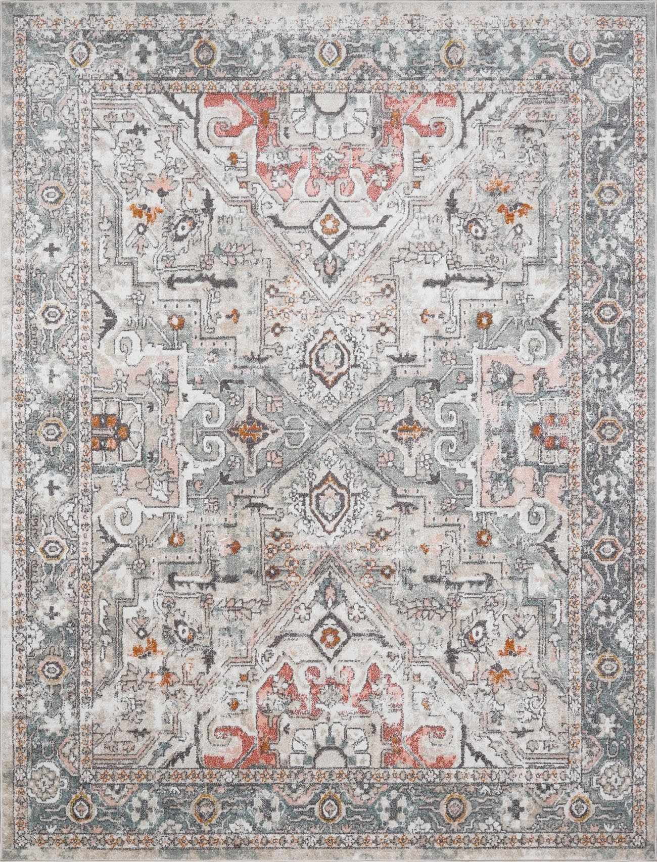 Bolinas Traditional Oriental Living Room Area Rug - Bohemian Vintage Look - Boho Style - Contemporary Abstract Carpet - Multicolor, Beige, Red, Green - 7'10" x 10'3"