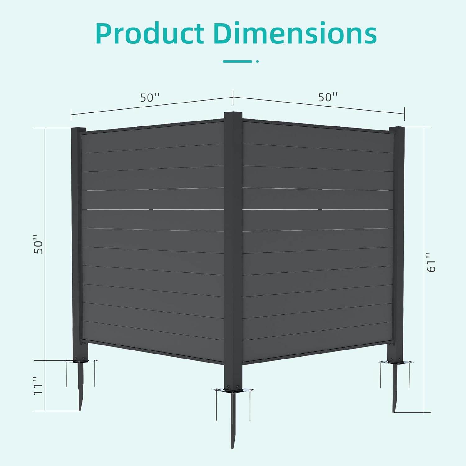 Privacy Fence Outdoor Privacy Screens, 50" W x 50" H Air Conditioner Fence, Trash Can Enclosure with Metal Stakes, Metal Decorative Fences for Garden Backyard Patio(2 Panels, Black),Fence Panels