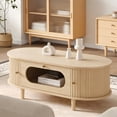 thumbnail image 2 of taoruifang 39.3" Modern Walnut Coffee Table with Drawer & Roll-Up Door, 4-Leg Storage Side Table for Living Room, 2 of 26