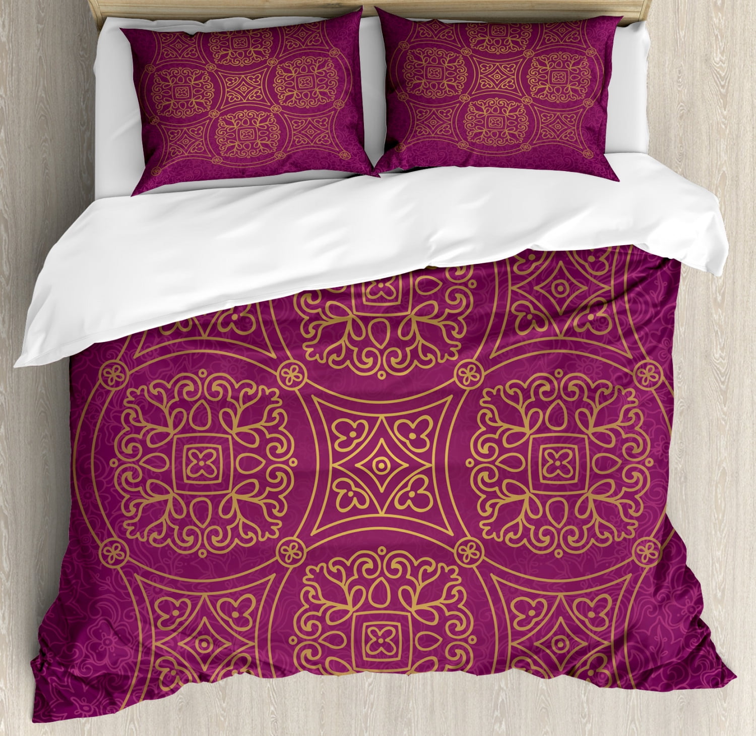 Purple Mandala Duvet Cover Set, Persian Ornamental Pattern Traditonal