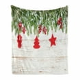 thumbnail image 1 of Christmas Soft Flannel Fleece Throw Blanket, Noel Tree Branches over Timber Board with Handmade Toy and Berries Image, Cozy Plush for Indoor and Outdoor Use, 50" x 60", Beige Red, by Ambesonne, 1 of 6